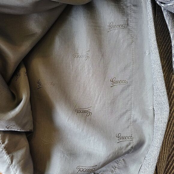 Vintage Gucci Wool Pleated Midi Skirt 1970s Gray Striped Pockets US 8 IT 44, COA - Picture 4 of 12